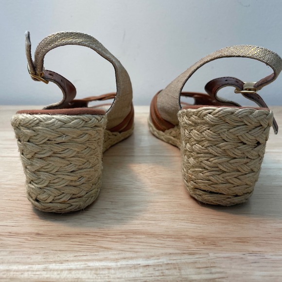 Lauren Ralph Lauren Candice Wedge Sandals Gold Linen Brown Espadrille 8.5B - Picture 9 of 10
